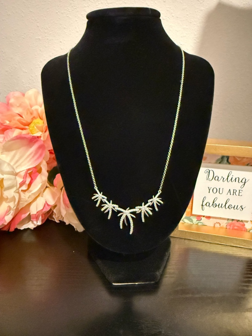 LaFonn Sterling Silver 925 Tropical Palm Leaf Necklace with Crystal Accents